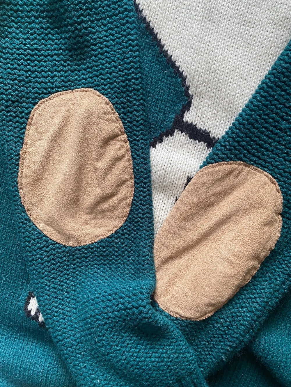 Peanuts Women Sweater S Pullover Regular Teal Knit Acrylic Snoopy Elbow Patches - Picture 6 of 6